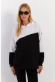 Kadın Siyah-Beyaz Renk Bloklu Kapüşonlu Sweatshirt DA148
