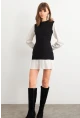 Kadın Siyah-Beyaz Renk Bloklu Mini Elbise HOR0052