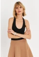Kadın Siyah Boyun Askılı Crop Bluz TF69