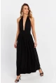 Kadın Siyah Boyun Bağlamalı Maxi Elbise EY3075