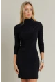 Kadın Siyah Büzgülü Dik Yaka Mini Elbise ELT3138-90