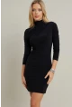 Kadın Siyah Büzgülü Dik Yaka Mini Elbise ELT3138-90