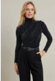 Kadın Siyah Büzgülü Simli Bluz ELT3568