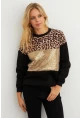 Kadın Siyah-Camel Bloklu Sweatshirt MST098