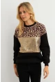 Kadın Siyah-Camel Bloklu Sweatshirt MST098