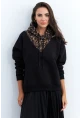 Kadın Siyah-Camel Leopar Bloklu Sweatshirt PP6415