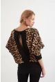 Kadın Siyah -Camel Leopar Desenli Sırtı Açık Yarasa Kol Sweatshirt B161