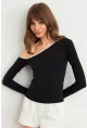 Kadın Siyah Çapraz Yaka Crop Bluz HOR0060