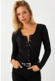Kadın Siyah Çıtçıt Kapamalı Bluz RLO3032
