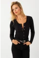 Kadın Siyah Çıtçıt Kapamalı Bluz RLO3032