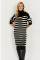Kadın Siyah Çizgili Balıkçı Triko Midi Elbise SF2539