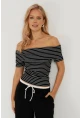 Kadın Siyah Çizgili Madonna Bluz YZ1001