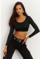Kadın Siyah Crop Bluz CG261