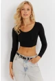Kadın Siyah Crop Bluz CG367