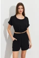 Kadın Siyah Crop Şort Takım Q1014