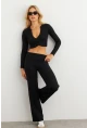 Kadın Siyah Crop Üstlü İkili Pantolon Takım XL10052