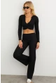 Kadın Siyah Crop Üstlü İkili Pantolon Takım XL10052