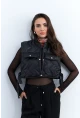 Kadın Siyah Crop Yelek İS808