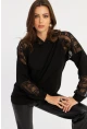 Kadın Siyah Dantel Detaylı Kapüşonlu Sweatshirt MBK58