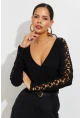 Kadın Siyah Dantel Detaylı V Yaka Bluz BK1622