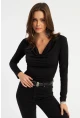 Kadın Siyah Degaje Yaka Büzgülü Bluz FRY2248