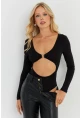 Kadın Siyah Dekolteli Çıtçıtlı Body MEN2026