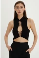 Kadın Siyah Dekolteli Crop Bluz B1610