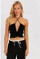 Kadın Siyah Drapeli Crop Bluz KED154