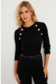 Kadın Siyah Düğme Aksesuarlı Kaşkorse Bluz EY2914