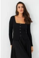 Kadın Siyah Düğme Detaylı Kare Yaka Bluz EY2987