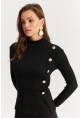 Kadın Siyah Düğme Detaylı Kaşkorse Bluz EY2927