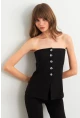 Kadın Siyah Düğme Detaylı Straplez Bluz CY355