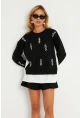 Kadın Siyah-Ekru İncili Sweatshirt RLO01
