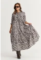 Kadın Siyah-Ekru Volanlı Desenli Maxi Elbise YLE14