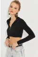 Kadın Siyah Fermuarlı Crop Bluz MEN2020