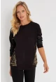 Kadın Siyah-Gold Payetli Uzun Bluz ST3124