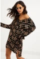 Kadın Siyah-Gold Varaklı Triko Tunik Elbise TD122