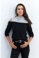Kadın Siyah-Gri Omuzları Açık Sweatshirt TF15