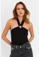 Kadın Siyah Halkalı Crop Bluz B2634-90