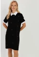Kadın Siyah İncili Midi Elbise ST833