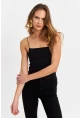 Kadın Siyah İp Askılı Crop Bluz EV63