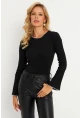 Kadın Siyah İspanyol Kol Biyeli Kaşkorse Bluz XL14