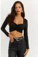 Kadın Siyah Kalp Yaka Crop Bluz CG260