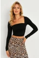 Kadın Siyah Kare Yaka Büzgülü Crop Bluz B5012