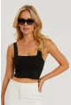 Kadın Siyah Kare Yaka Crop Bluz CG348