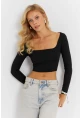 Kadın Siyah Kare Yaka Crop Bluz CG362