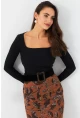 Kadın Siyah Kare Yaka Kaşkorse Bluz GA101