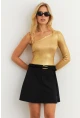 Kadın Siyah Kemerli Mini Etek KED4202