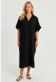 Kadın Siyah Keten Midi Elbise DMR85
