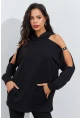 Kadın Siyah Kolları Açık Kapüşonlu Sweatshirt Yİ2356